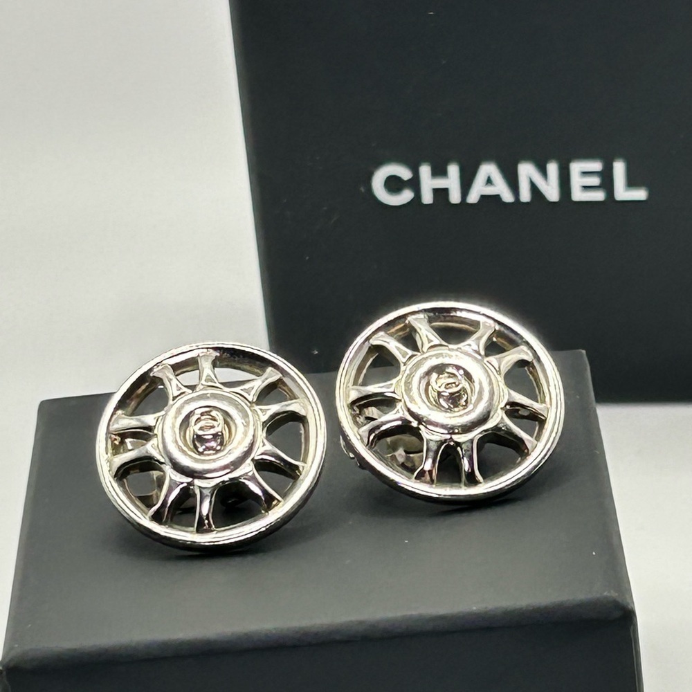 Chanel Silver Coco Mark Earrings - Picture 4 of 9